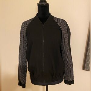 Elizabeth and James Black Bomber Jacket with White and leather Accents